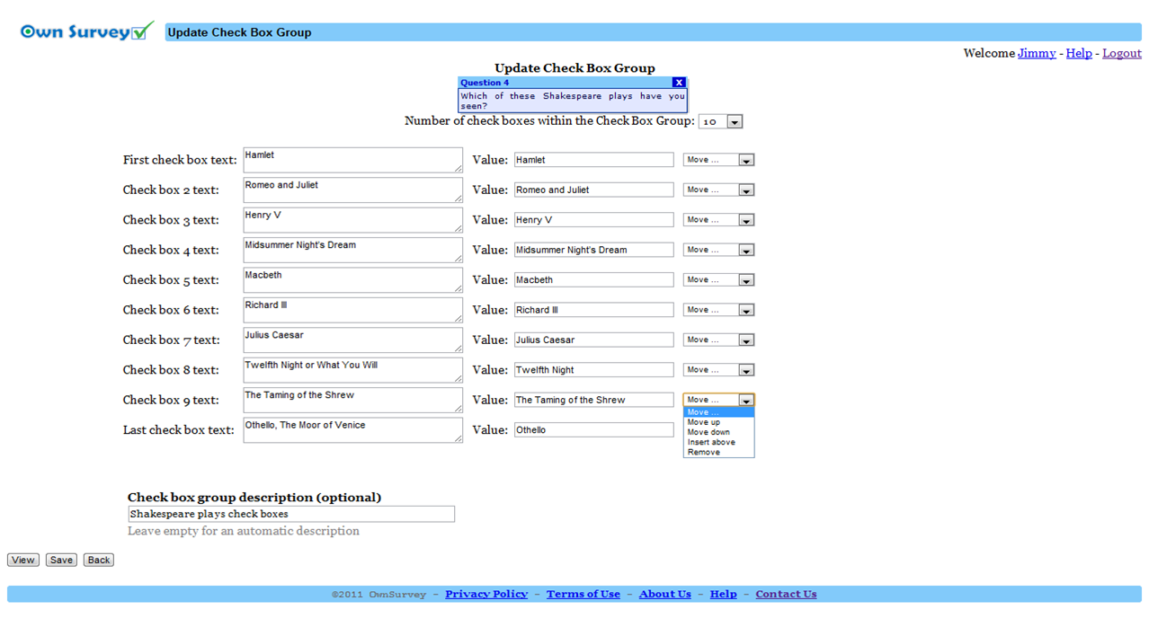 Editing a check box group