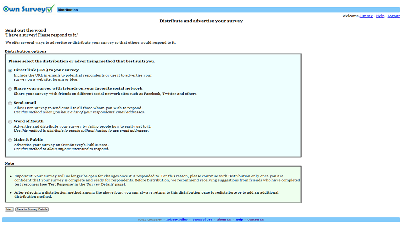 Distributing your survey