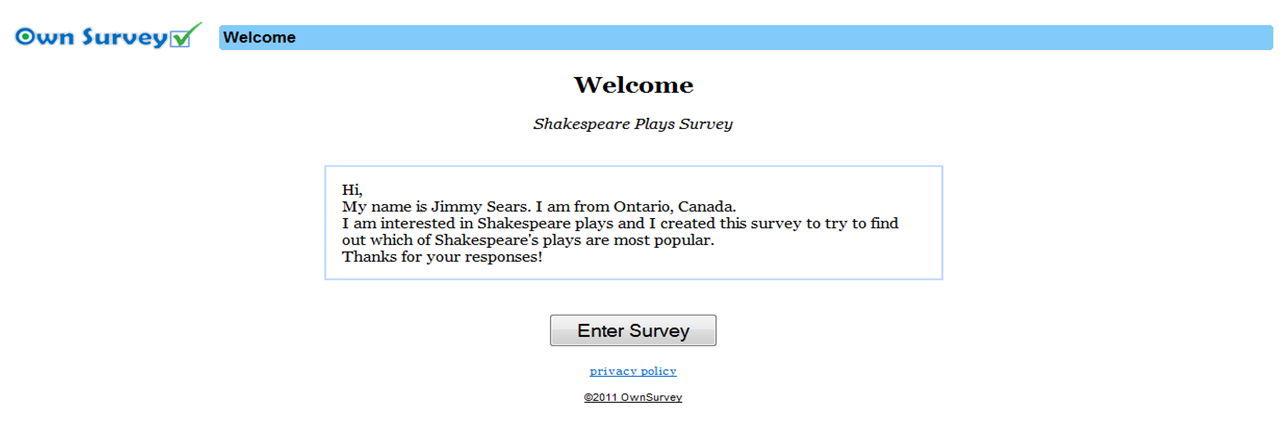 Welcome to my survey